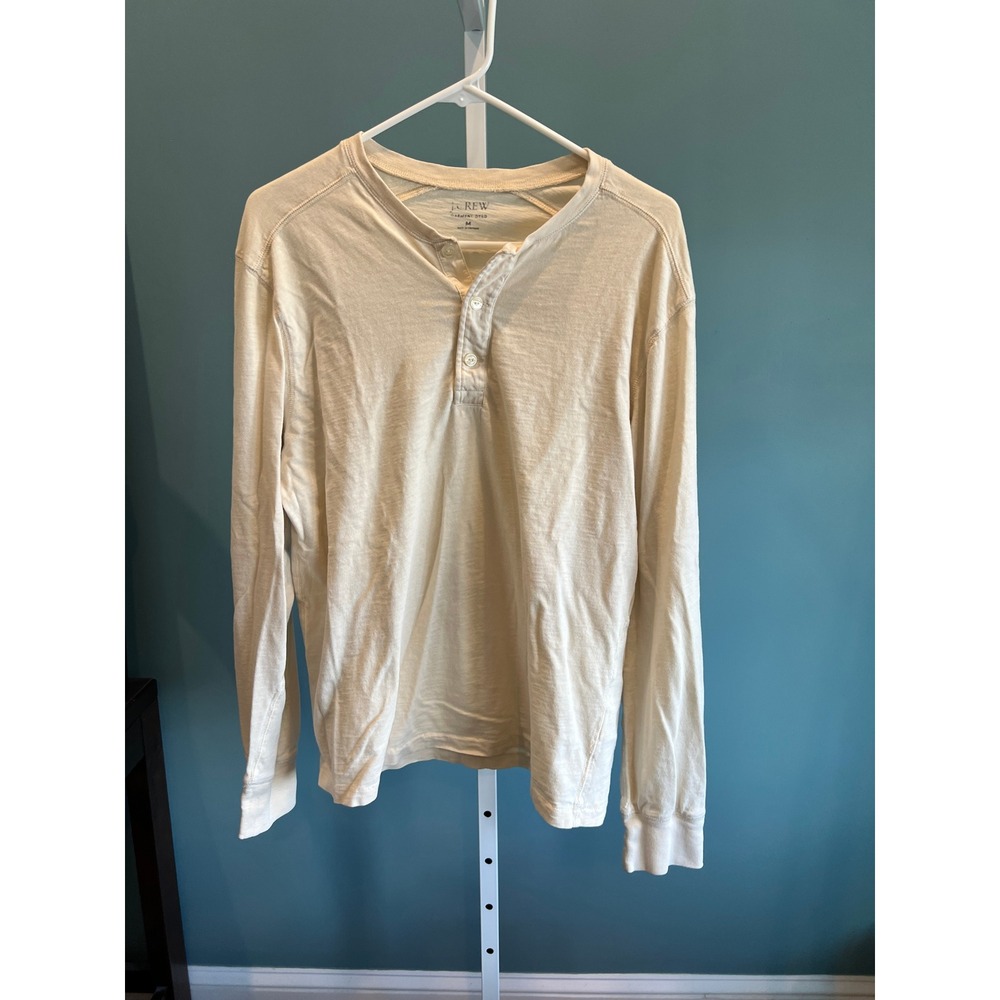 J.Crew Henley Men M Cream Garment-Dyed Long Sleeve Cotton Casual Shirt Soft